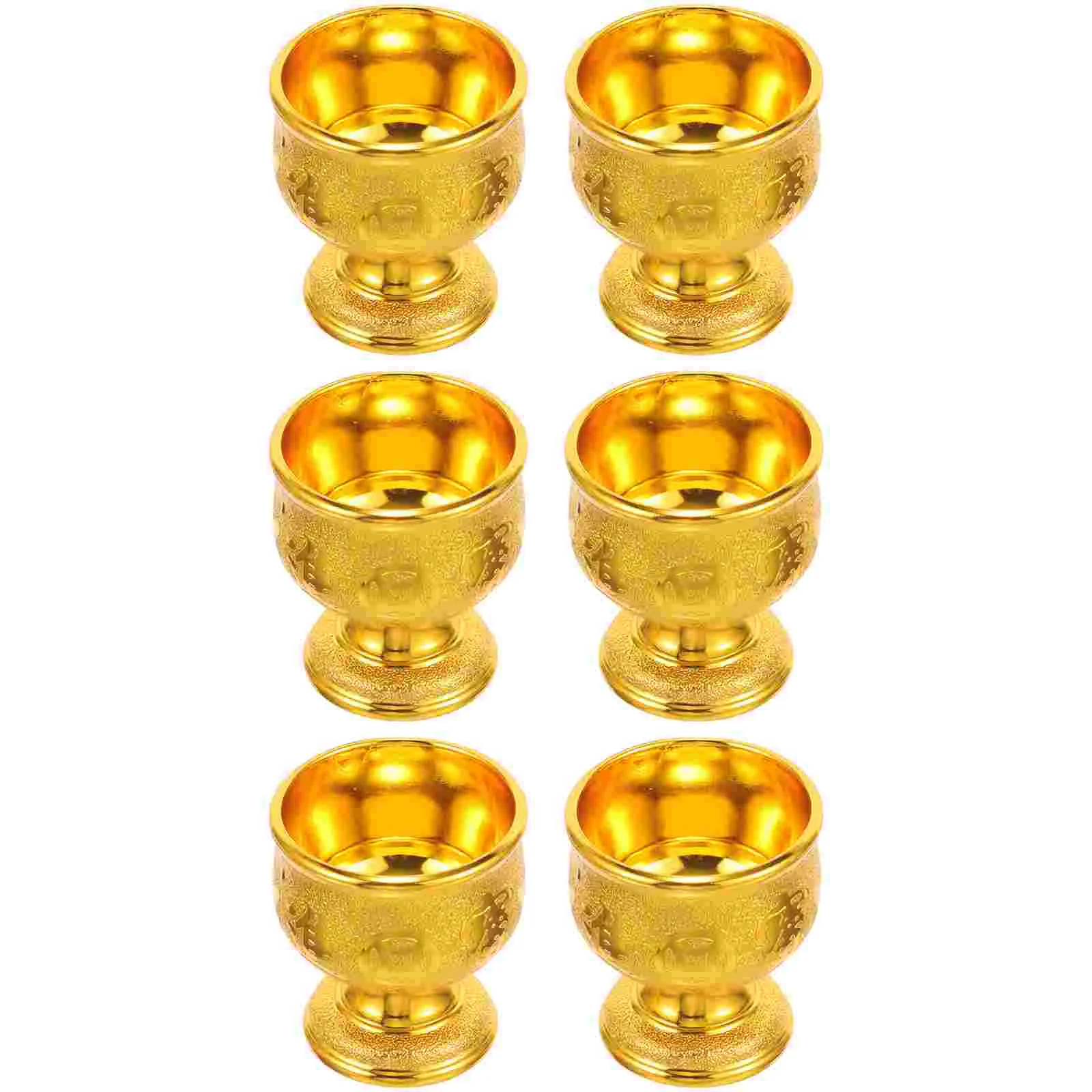 6 Pcs Golden Round Cups for Buddha Altar 30ml High Footed Spirits Cups Anti Aging Non Fading Decorative