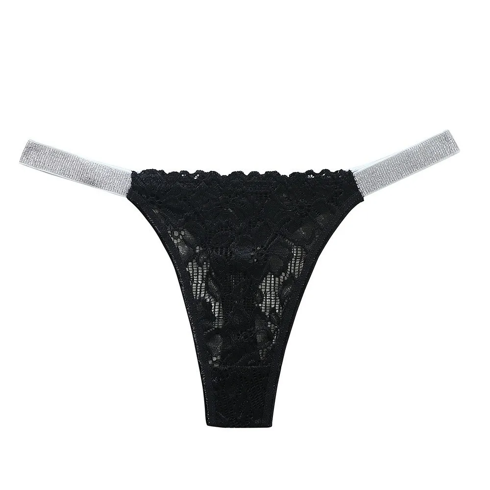 Fashion Crystal Lace Flower Panties Mid Waist Underpants Rhinestone Thong Female Underwear Transparent Mesh Briefs Gifts