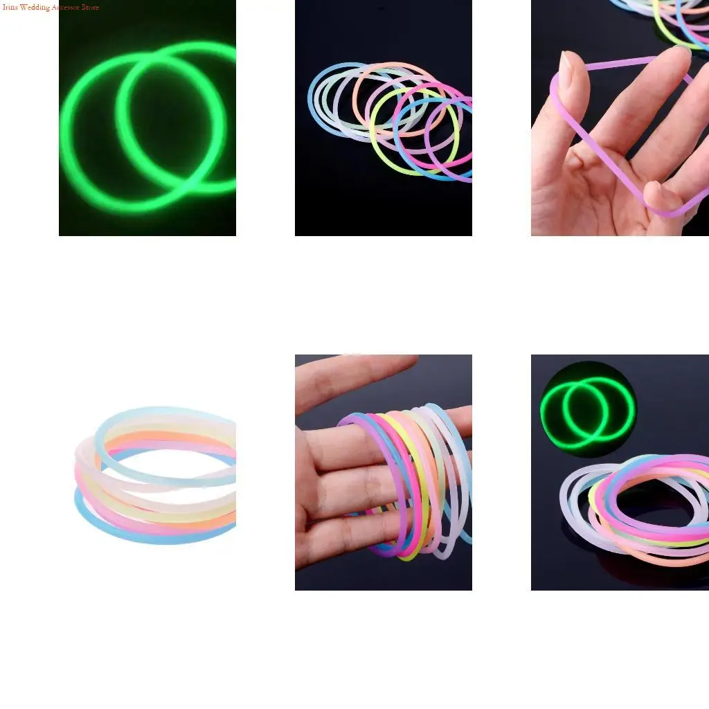 G92D 10 Pieces Night Luminous Bracelets DIY Silicone Rubber Wristband Glow Hair Ties
