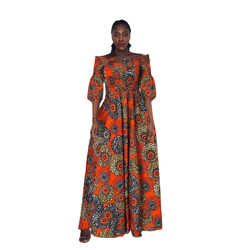 Sring Herfst Vrouwen Sexy Slash-Hals Lange Jurk Femme Bloemenprint Enkellange Rok Met Halve Mouwen Vintage Casual Losse Damesjurk