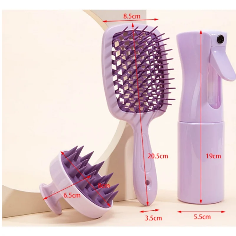 Hollow Comb Set With Spray Bottle 200ml Hair Care Product Set Silicone Shampoo Head Scalp Massage Brush