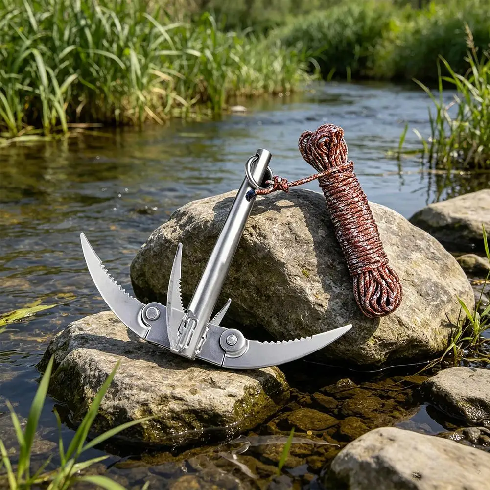 Outdoors Grappling Hook Survival Tool With Rope Folding Boats Anchor Sturdy Durable For Small Boat Canoes Fishing Supplies view 3