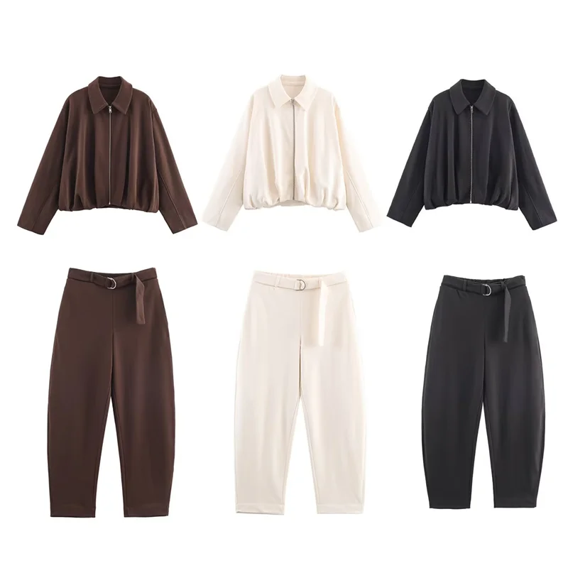 

Women's Suit 2025 Autumn New Solid Color Long Sleeve Velvet Loose Jacket and Pants Set Casual Fashion Everyday Sports