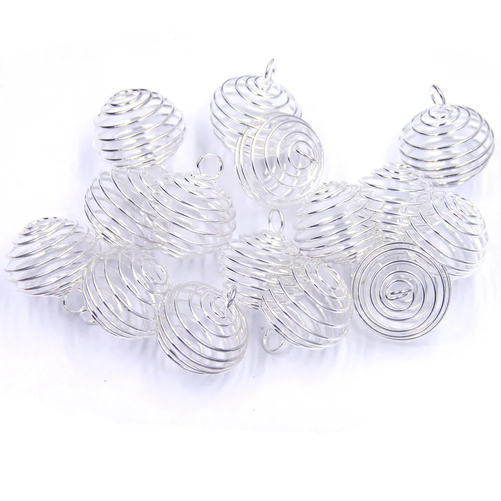 250Pcs Wholesale Silver Tone Spiral Bead Cages Charm Pendants Water Drop Breloque Jewelry Making 29x24mm