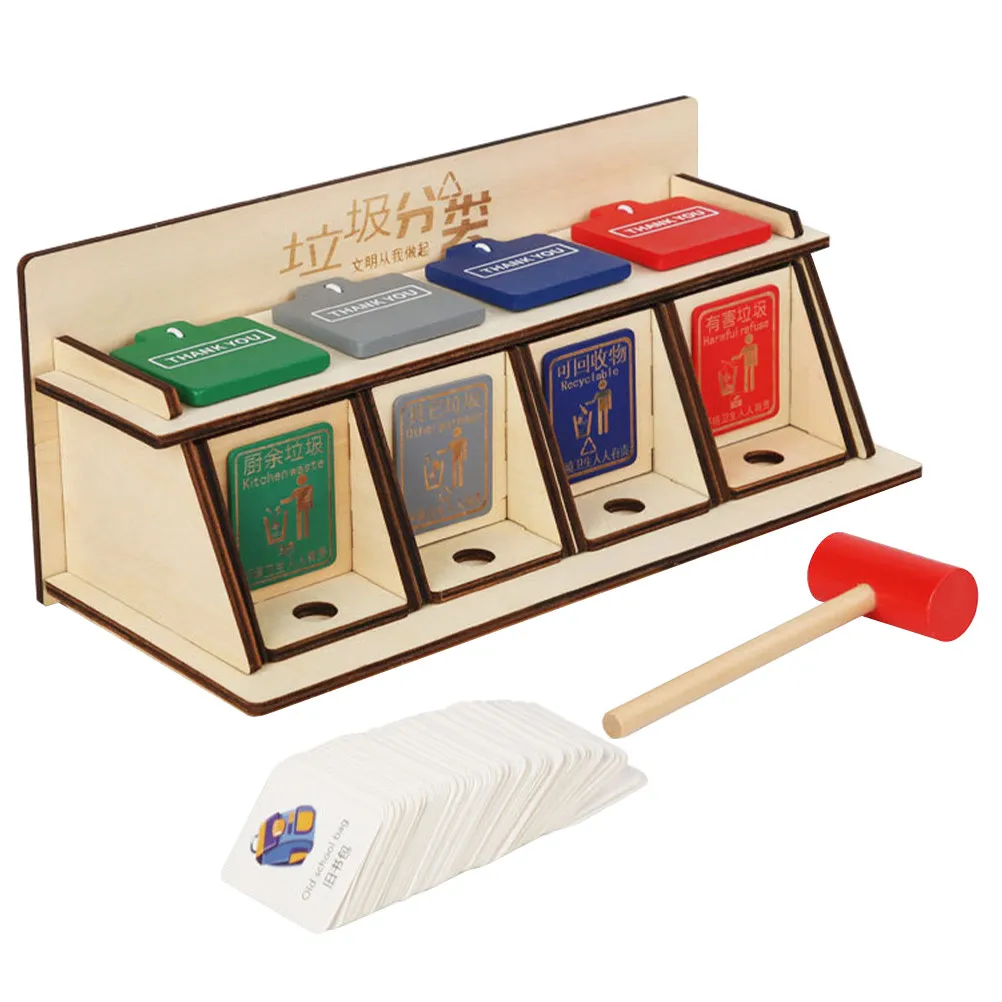 1Set Kids DIY Garbage Sorting Educational Learning Game Wooden Fine Motor Skills Development Creative Early Education
