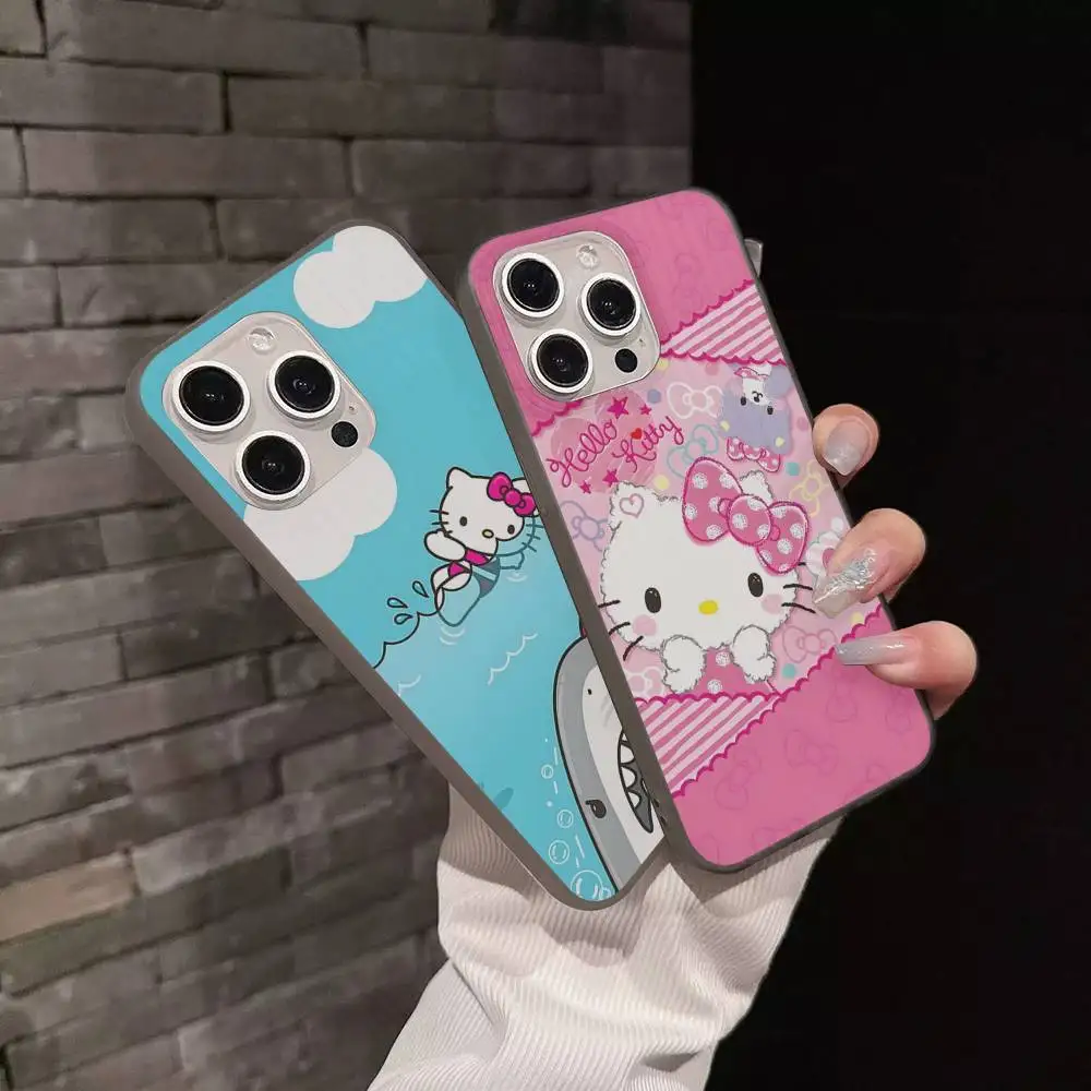 

Cute Hello Kitty Corrugated Pattern For IPhone 17 16 15 14 13 12 11 16 Pro Max Plus Pro Non-slip Phone Cover