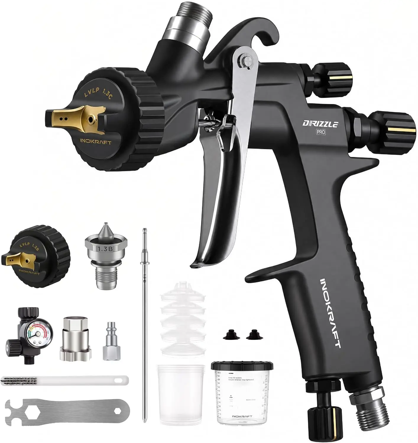 LVLP Spray Gun 13B 13C Nozzles Accessories Precise Low Overspray Performance Ultra Light 340g Design Automotive Industrial Coati