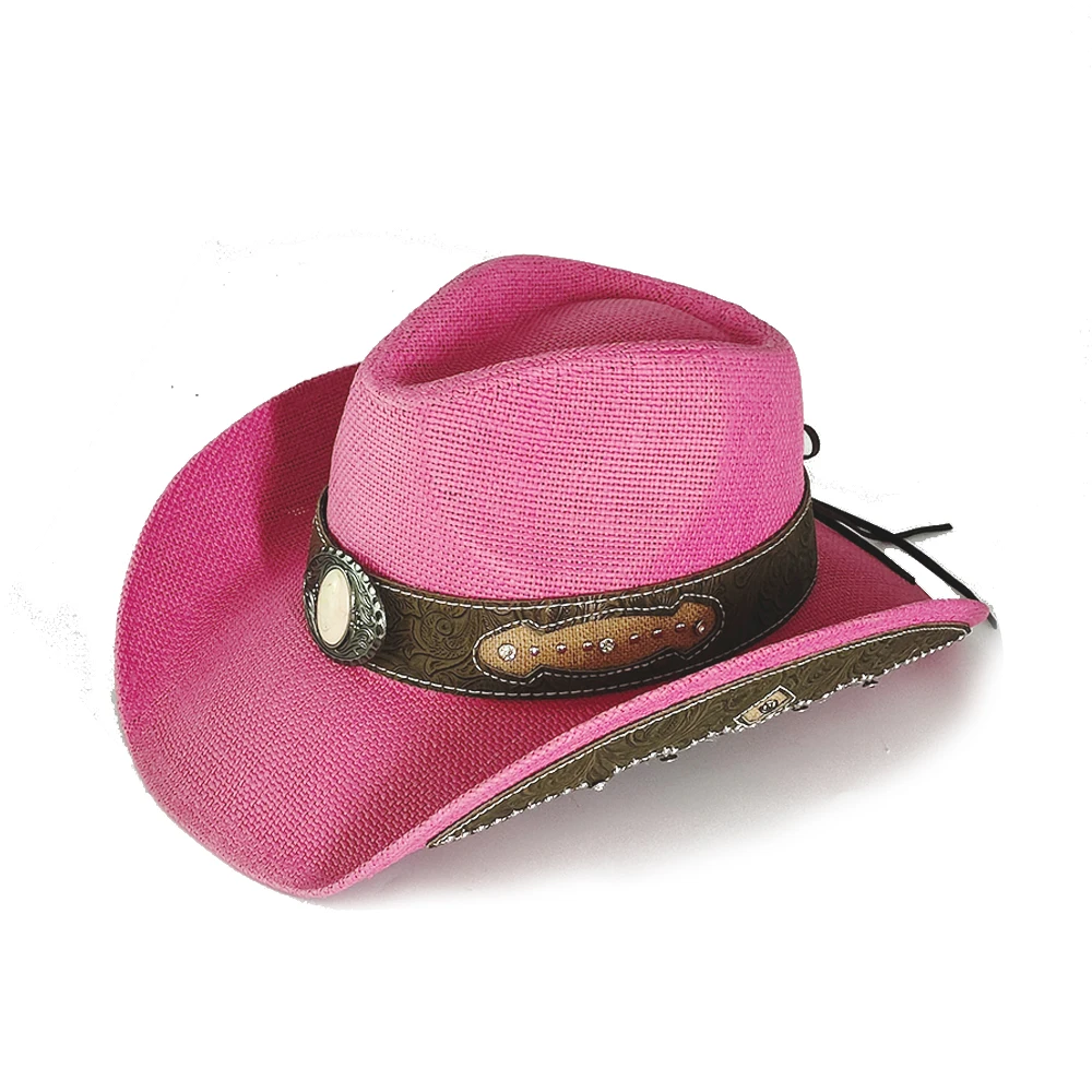 New Colorful Straw Hat for Men's Curled Edge Vintage Western Cowboy Hat Summer Beach Sun Hat Sombrero Hombre