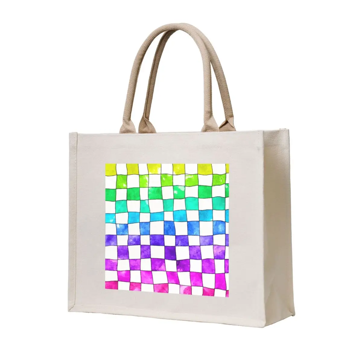 

Painted checkerboard rainbow tiles Tote Bag ecological bags shopping cart bags Women's beach bags bag luxury women