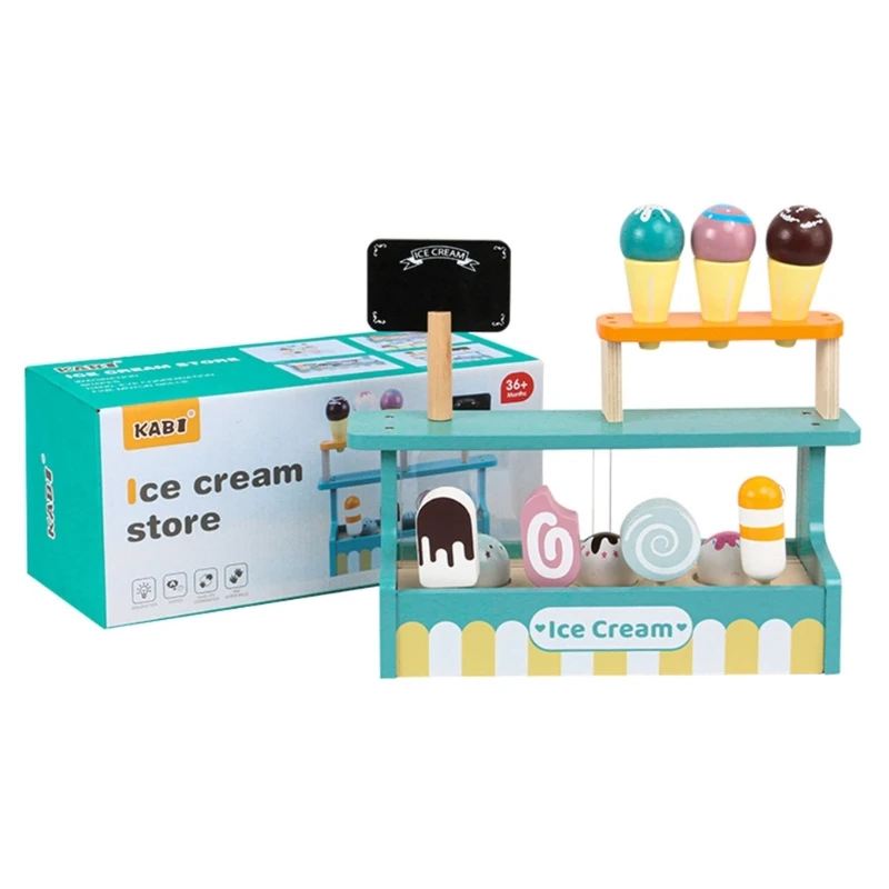 

Kids Wooden Ice Cream Cart Simulation Food Groceries Toys Children Pretend Play Game Ice Cream Trolley Birthday Gifts for Girls