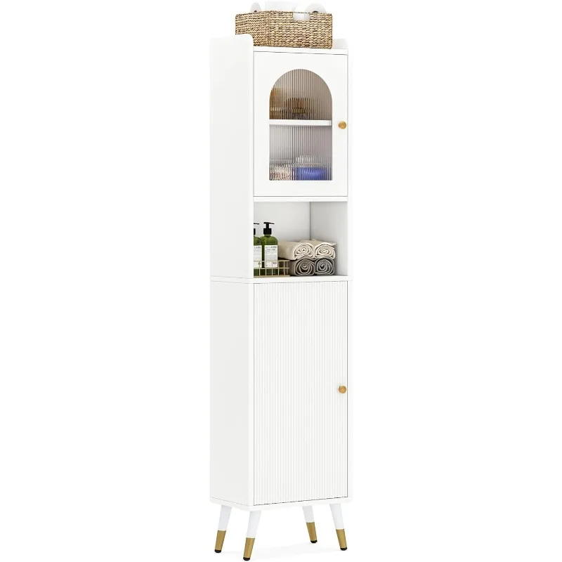 66.9’’ Bathroom Cabinet, Tall Slim Linen Storage Cabinet with 2 Doors and 6 Shelves, Narrow Free Standing Skinny Tower