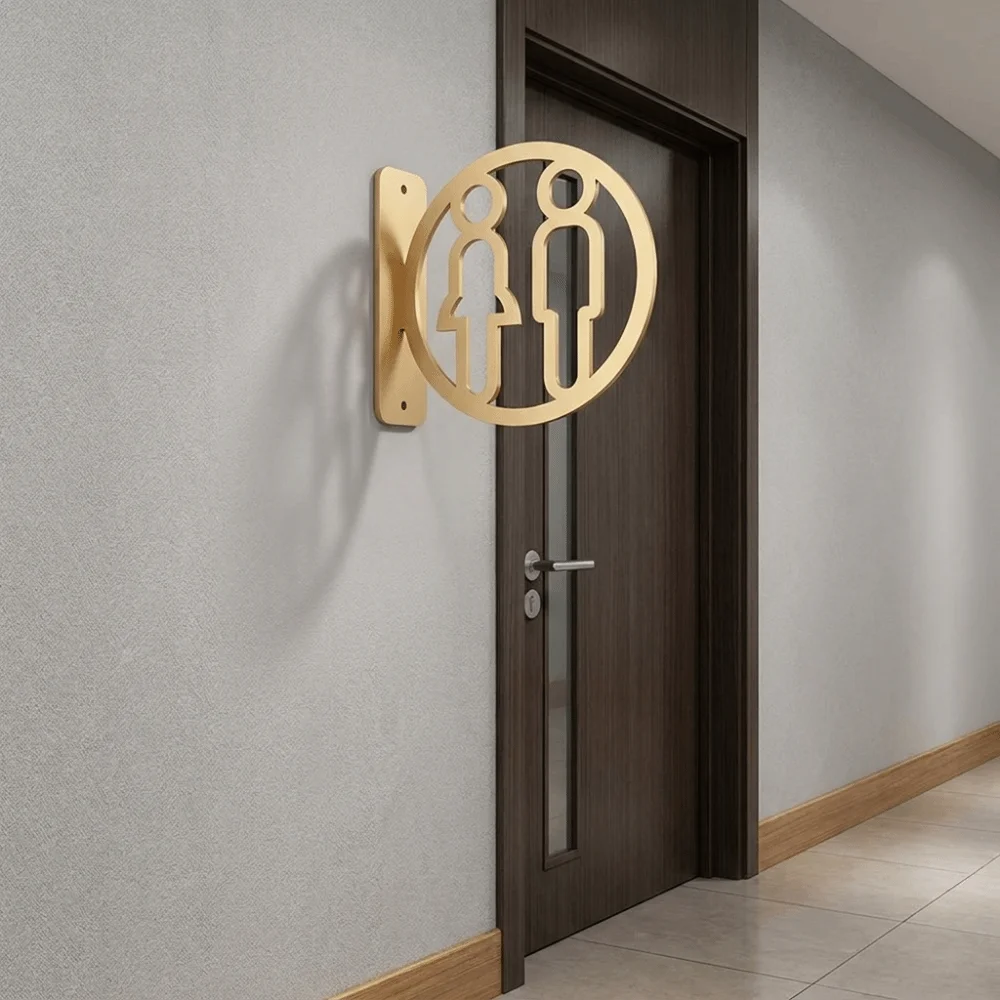 2D Flat Acrylic Bathroom Sign Detachable Double-Sided Washroom Door Sign Easy To Install Minimalist Restroom Guide