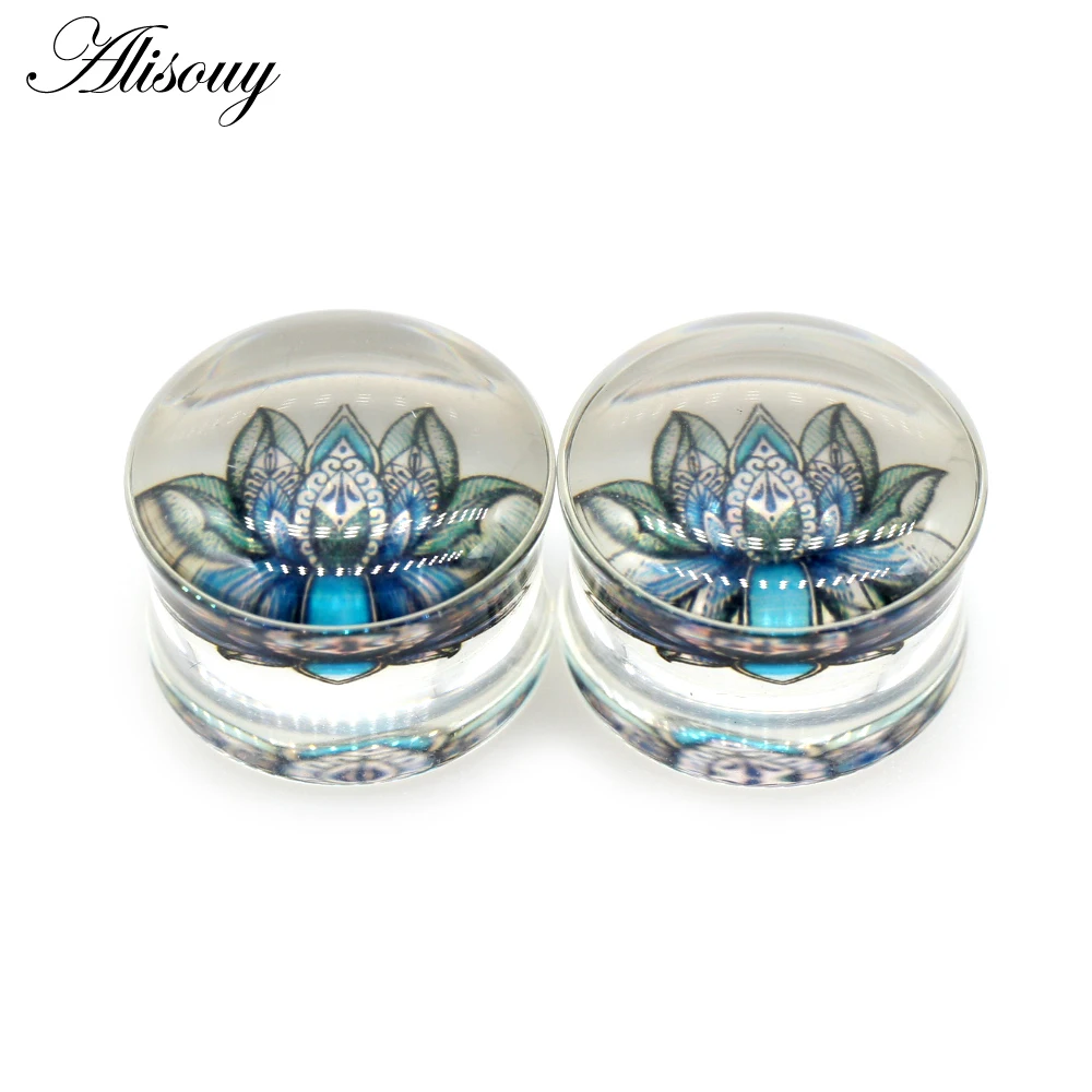 Alisouy 2PC New Simple Transparent Acrylic Comic Logo Cute Fashion Ear Piercing Tunnels Earrings Stretchers Body Gift