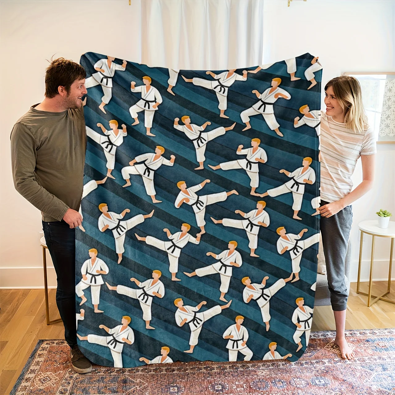 Luxurious Large Throw Blanket 150x200cm Modern Martial Arts Yoga Pattern Plush Decorative Sofa Room Bedding Throw