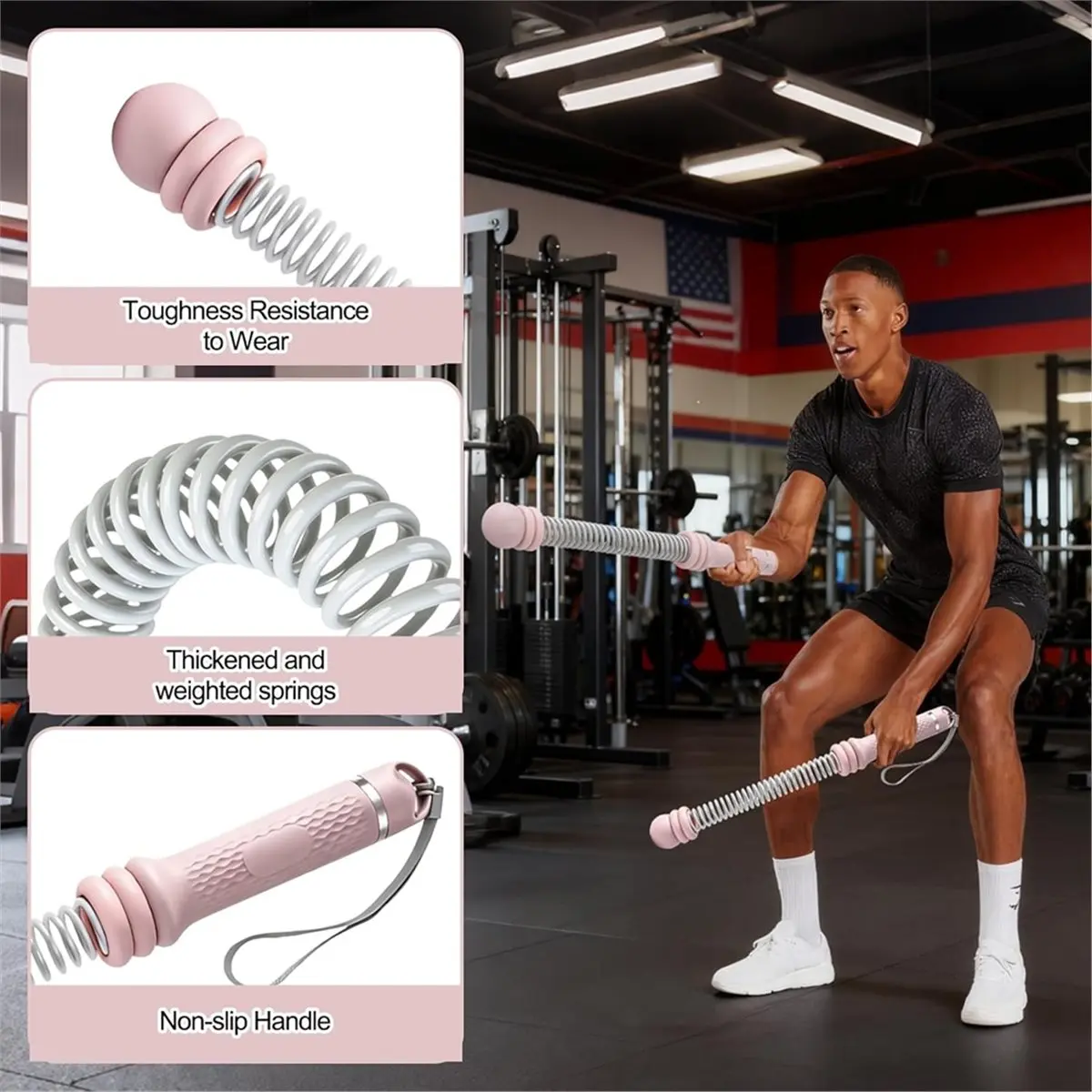 giftnew 2PCS Adjustable Weighted Ropeless Battle Ropes,Cordless Battle Rope for HIIT & Cardio Full-Body Workout Tool Pink