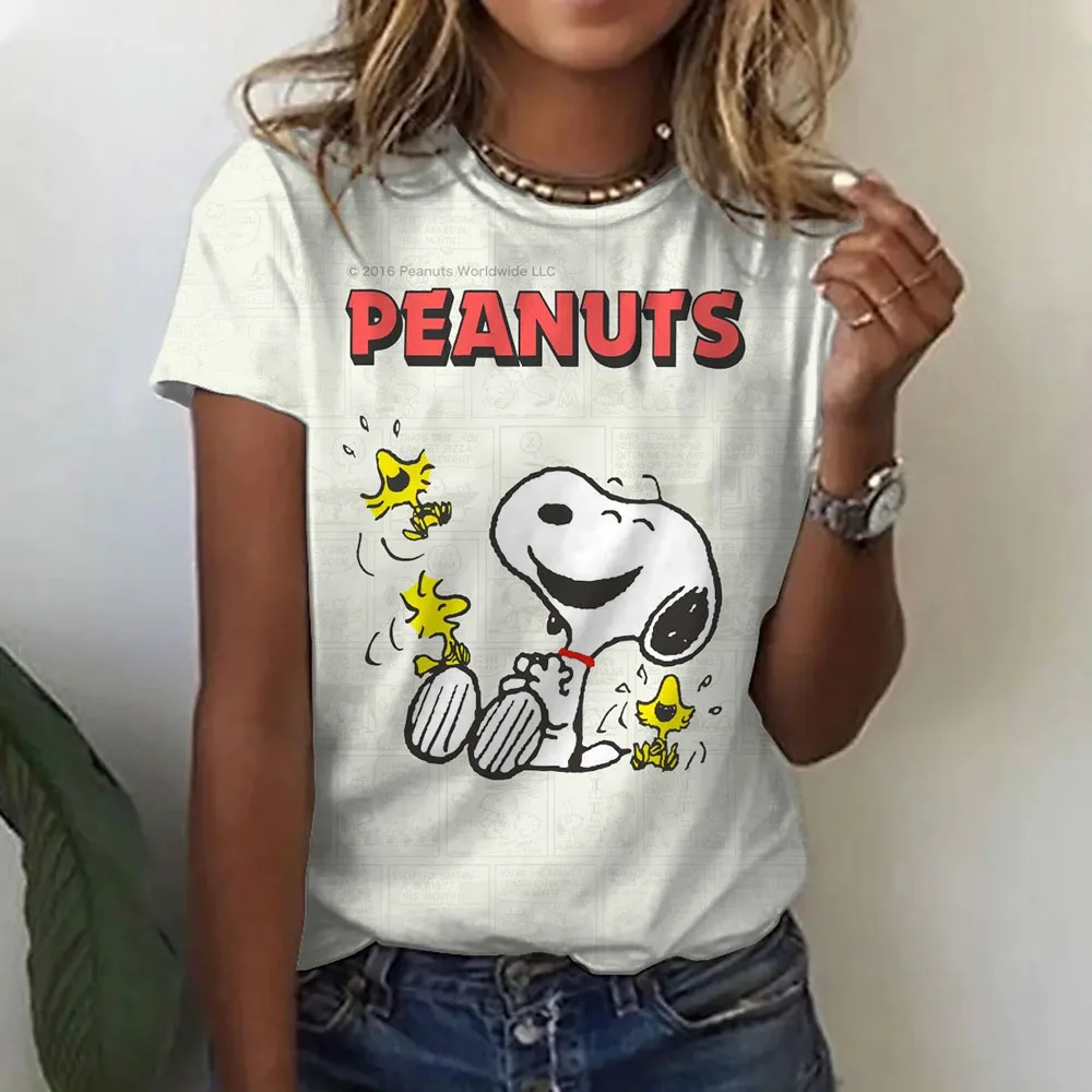 Women V-neck T-shirt Snoopy Print Fashion Y2k Streetwear Summer Short Sleeve Women's Oversized Tshirt Y2K