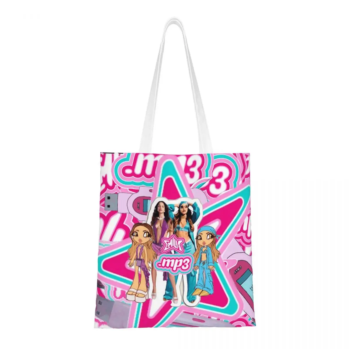 MP3 에밀리아 멜레스 쇼핑백 소녀용 캔버스 토트백 접이식 소녀용 숄더 토트 여행용 핸드백