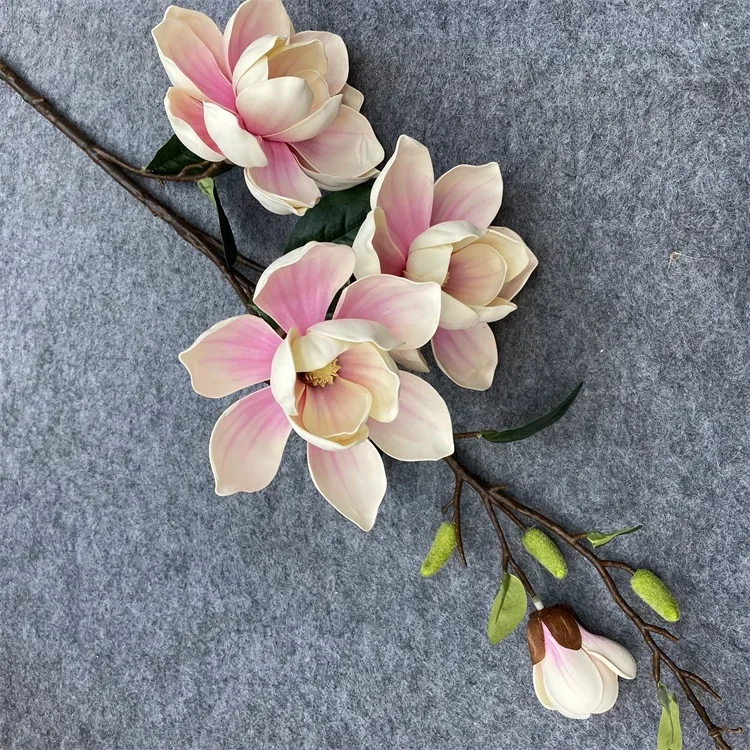 Flores artificiais decorativas, 4 cabeças, Magnolia Grandiflora, atacado