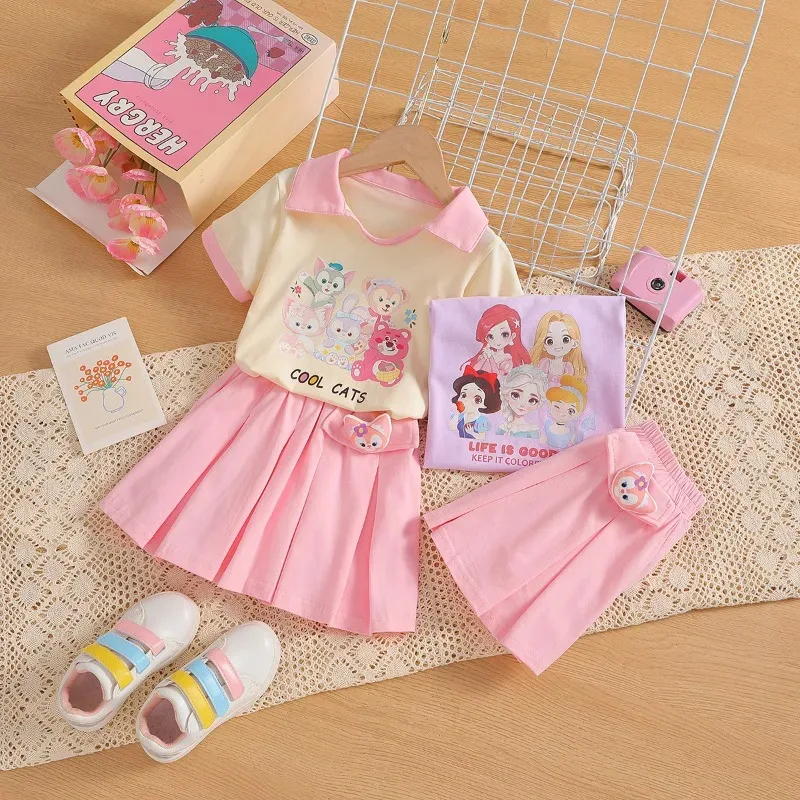 

2024 New Spring Summer Two Piece Girls' Set Children's JK Half Skirt T-shirt Academy Style Skirt
