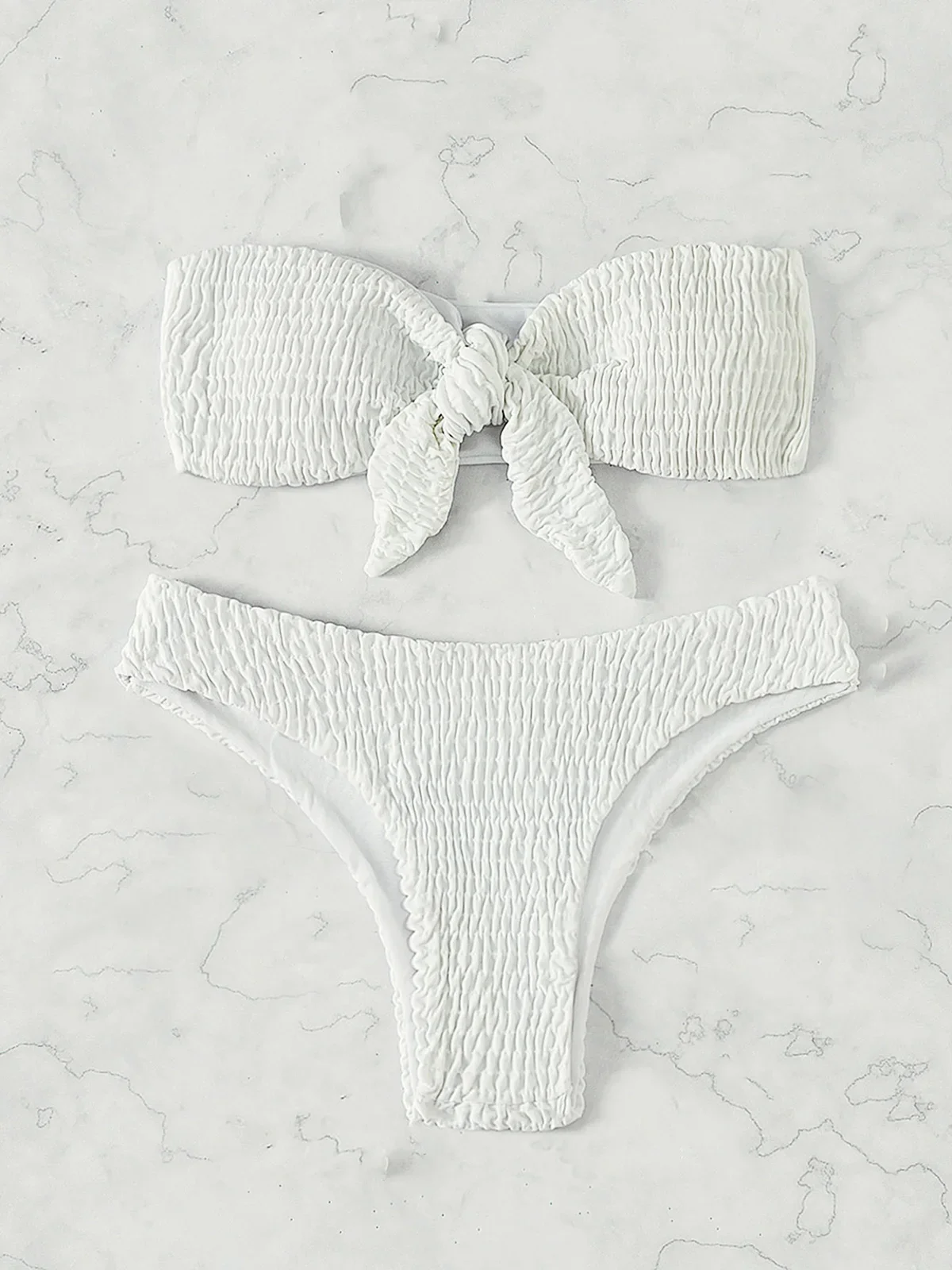 

Bandeau Knotted Wrinkled Bikini Women Swimwear Female Swimsuit Two-pieces Bikini set Padded Bather Bathing Suit Swim Lady K3652