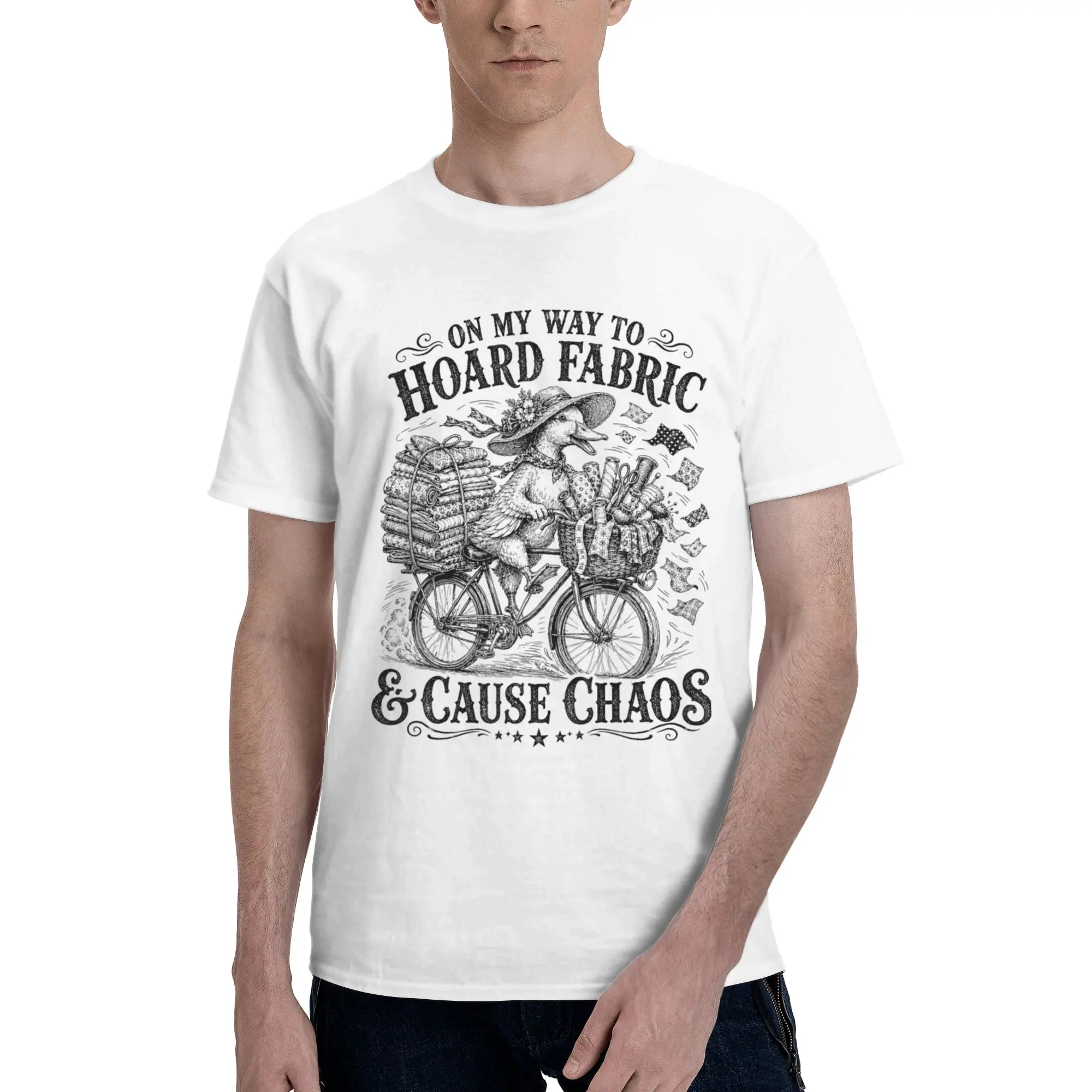 Mens Womens On My Way to Hoard Fabrics and Cause Chaos T Shirt Cotton Graphic Print T-Shirt  Top Clothing