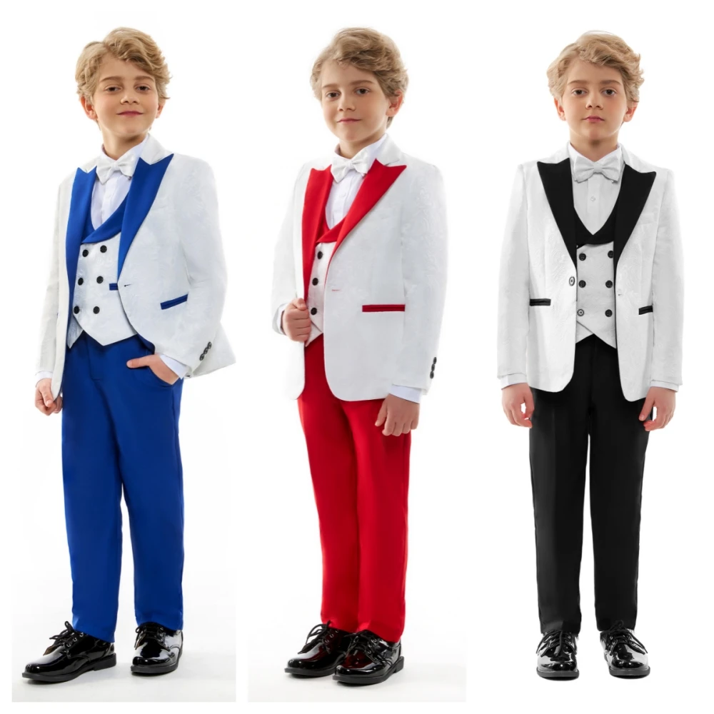 

High Quality 4 Pieces Jacket Vest Pants Bow Tie Child Blazer for Wedding Prom Boys Suits Slim Fit Wedding Ring Bearer Outfit