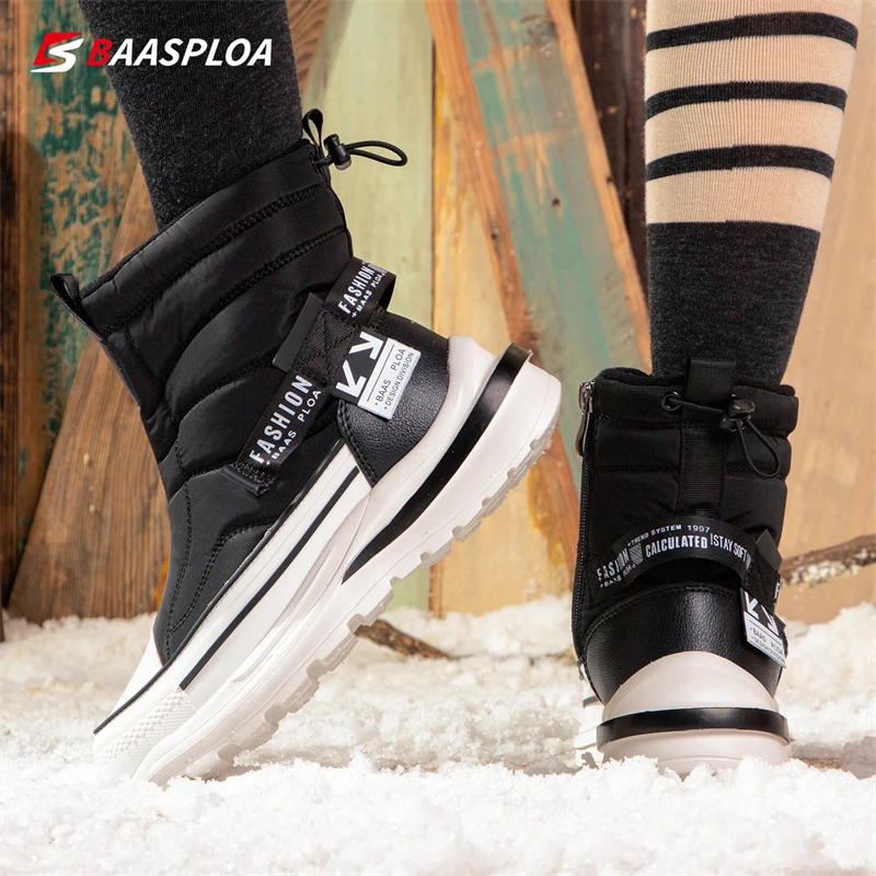 

Baasploa Women Winter Snow Boots New Leather Waterproof Ankle Boots for Women High Top Comfort Plush Warm Casual Walking Shoes