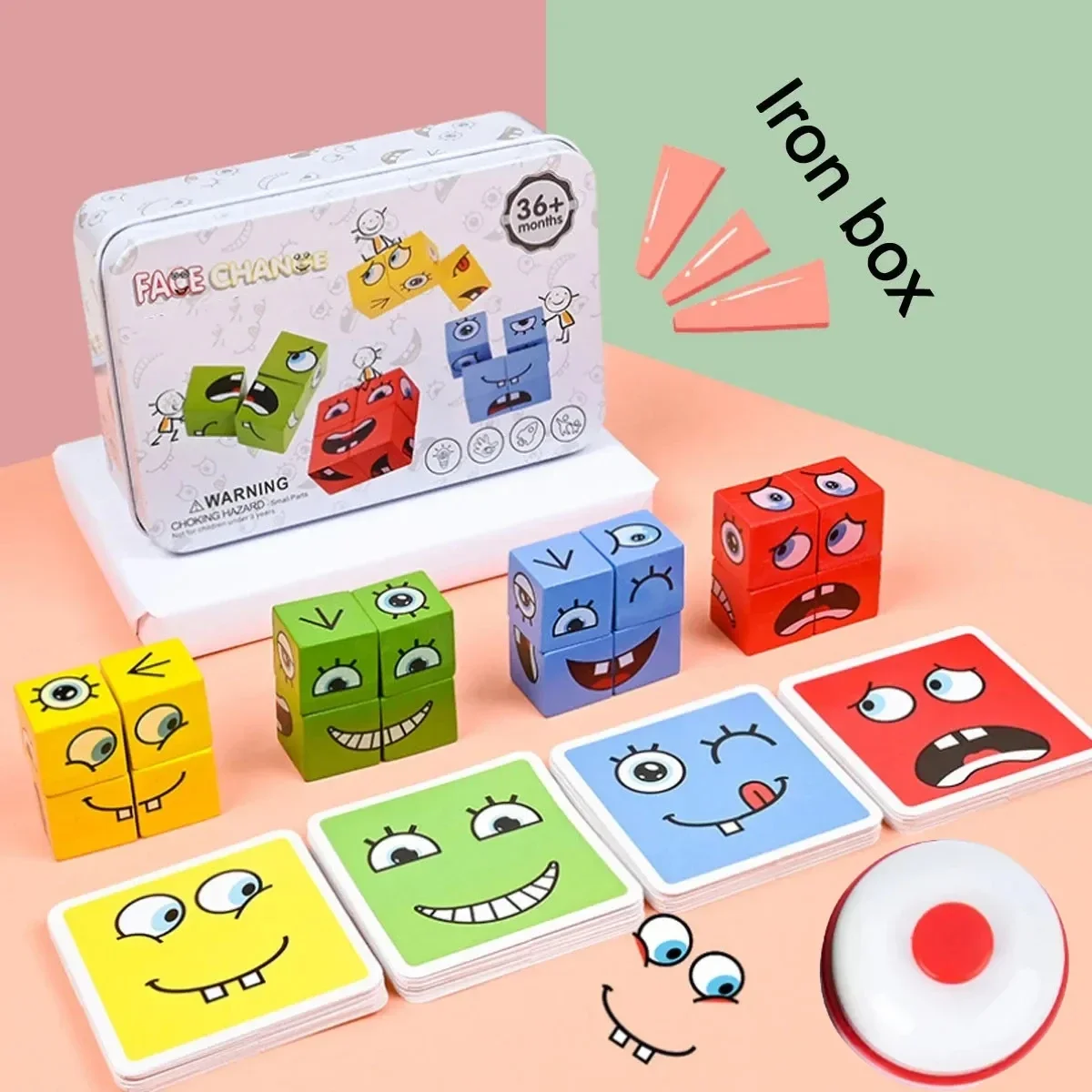 

Children's face changing cube blocks, board games, wooden puzzles, Montessori expressions, wooden blocks, children's toys, gifts