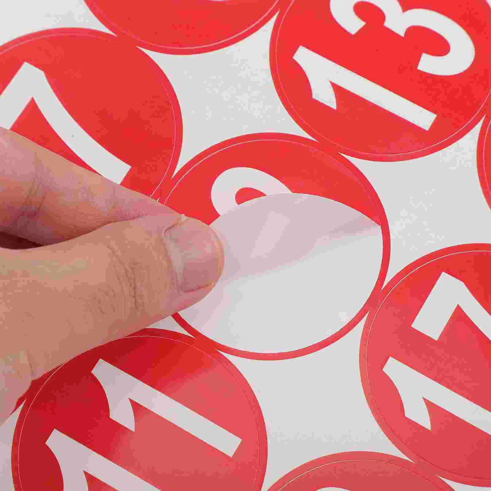 4 Sheets Vinyl Letter Stickers Number Circle Numbers Round Red Self-adhesive Office