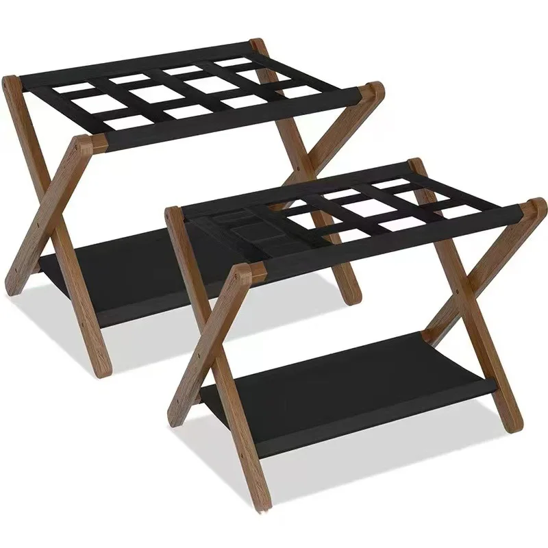 

Wooden double-layer luggage storage rack hotel bedroom folding layered luggage shoe rack floor-to-ceiling
