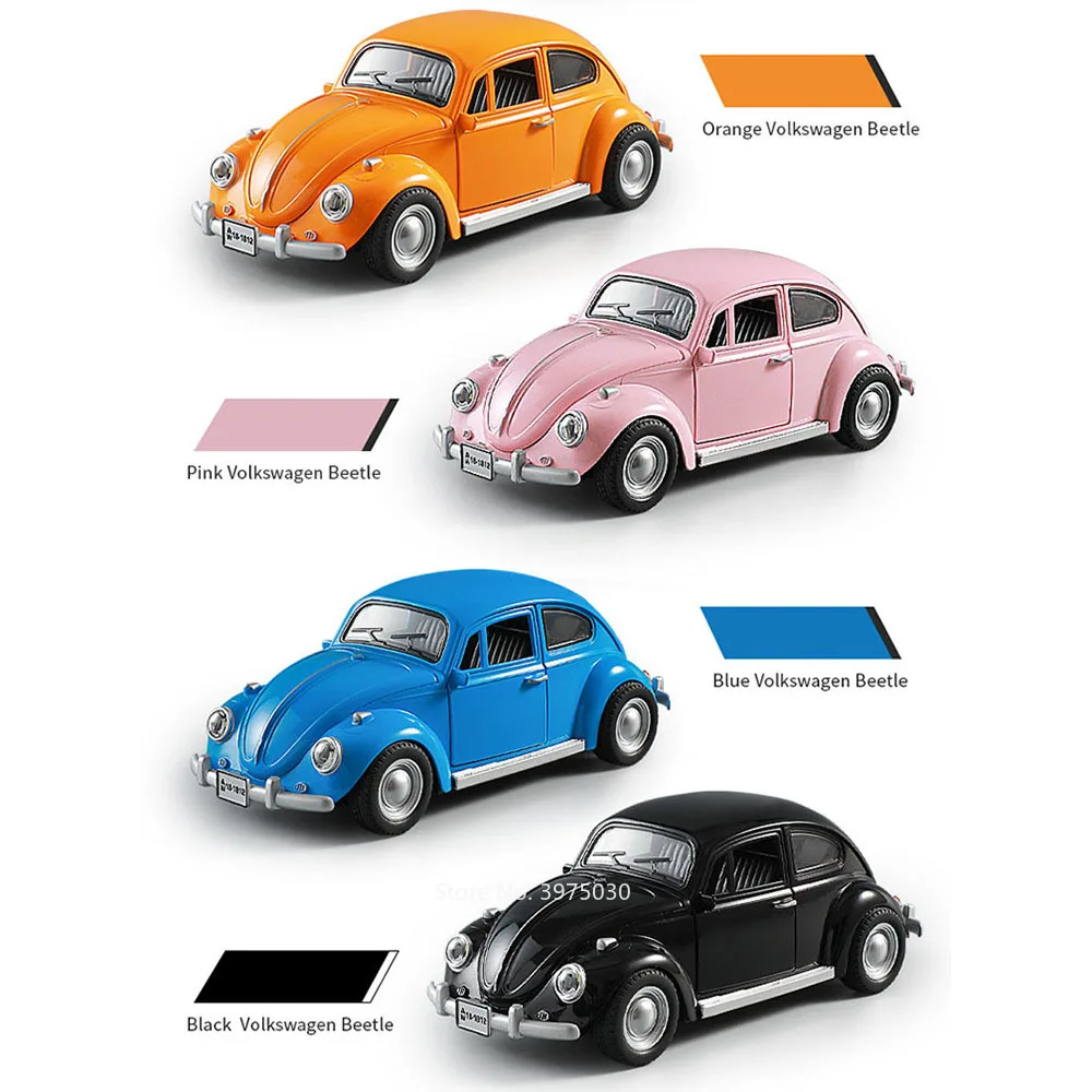 1:18 aleación Volkswagen Beetle 1955 coches juguetes fundidos a presión modelos en miniatura 4 puertas rueda abierta vehículos extraíbles regalos de cumpleaños para niños