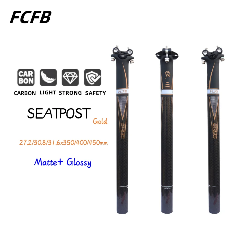 FCFB 3k sztyca czarny 0mm podwójne paznokci rower sztyca rower z włókna węglowego sztyca części rowerowe 350/400/450mm