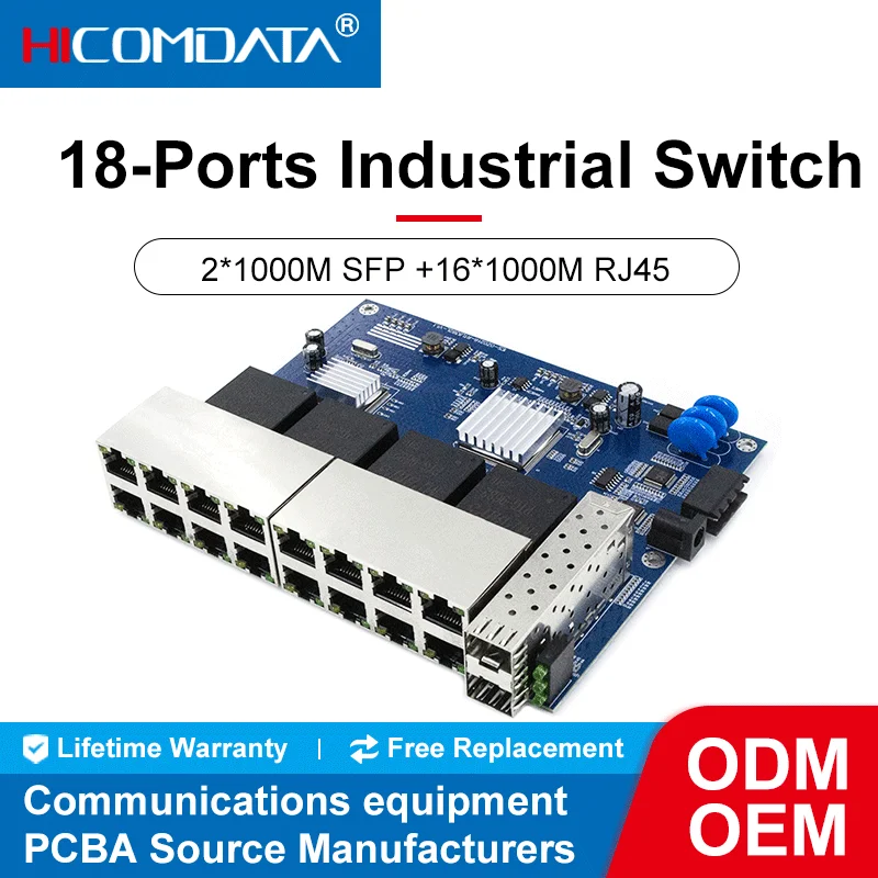 HICOMDATA-Commutateur Gigabit Ethernet industriel, 1000Mbps, 18 ports, 2 déchets, 16 RJ45, PCBA