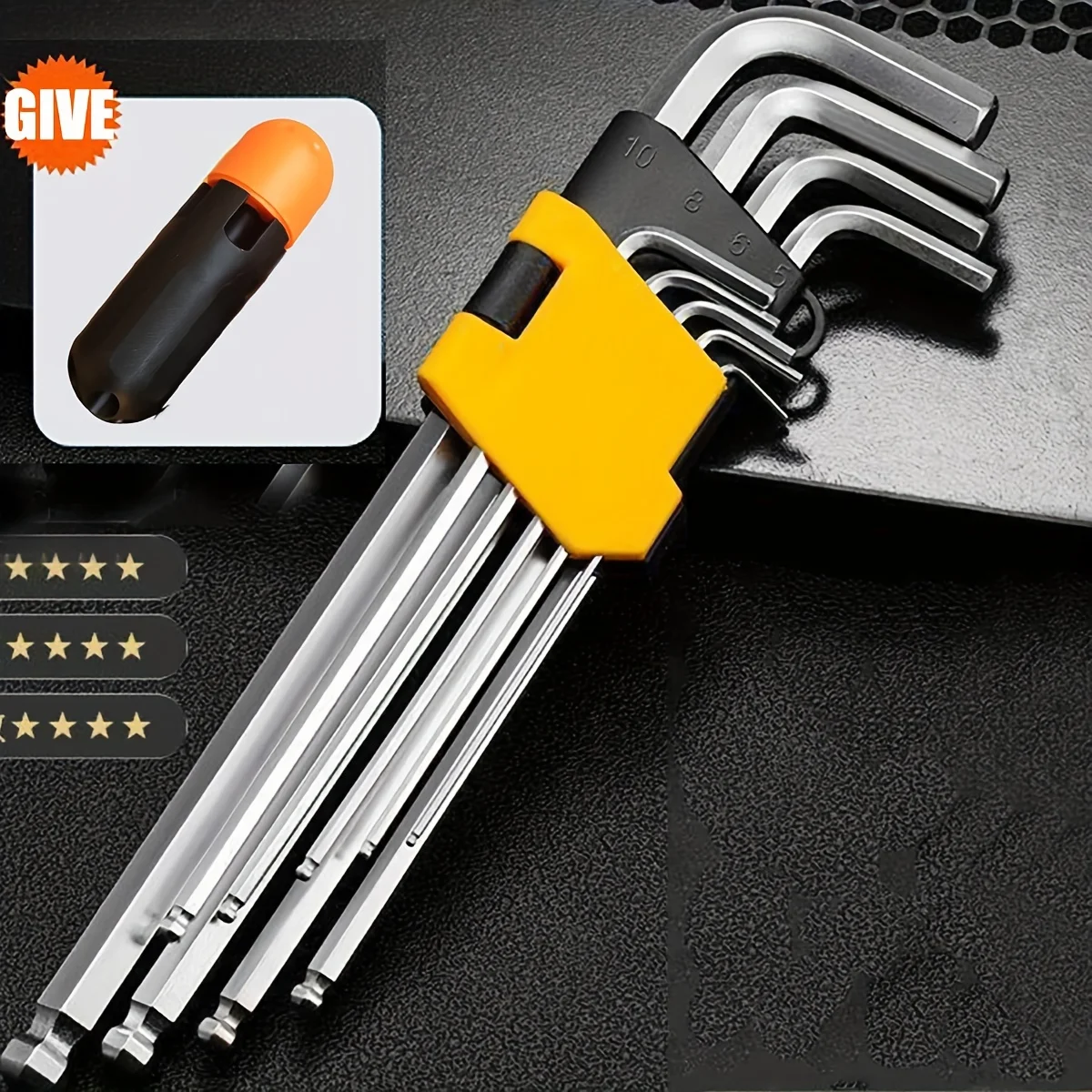 9pcs Allen Wrenches Hex Keys - L Shaped Ball End in Long and Short Arm - Metric Sizes 1.5mm - 10mm & SAE Sizes 0.06\