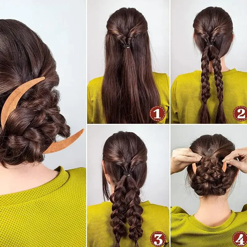 Wooden Moon Handmade Hair Stick Hairpin Hair Fork Clip Comb Ladies Crescent-shaped Personality Thick Hair Clip Styling Tool