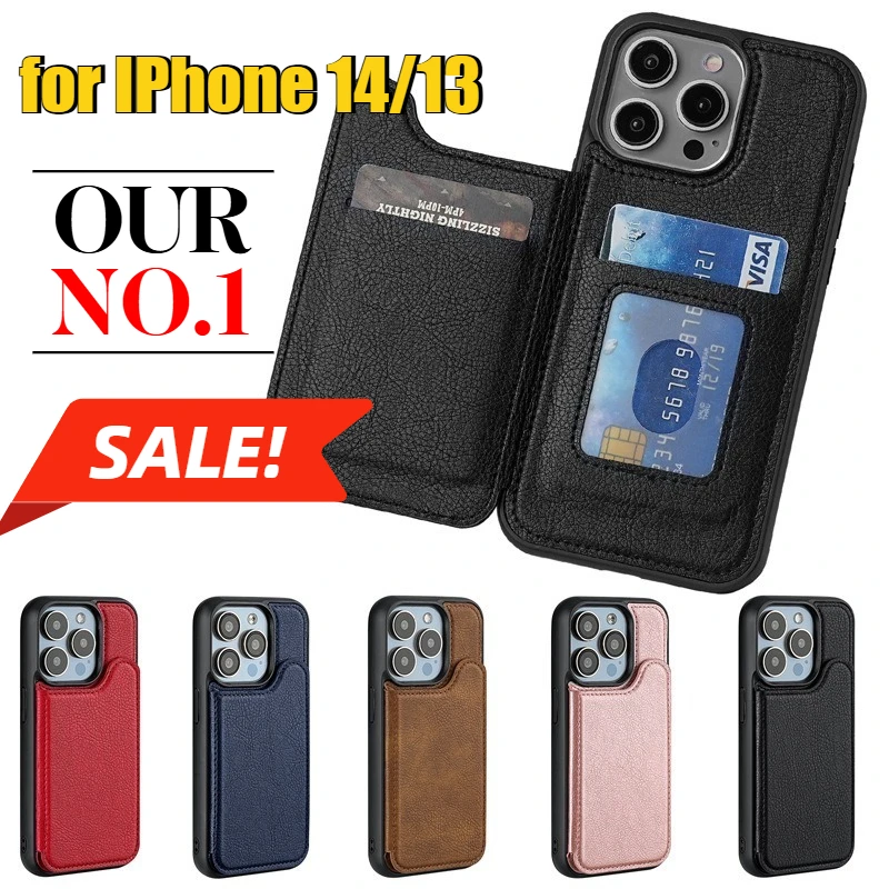 

Leather Case for IPhone 14/13 with Card Slot Flip Cover Card-holding Phone Case Tective Cover