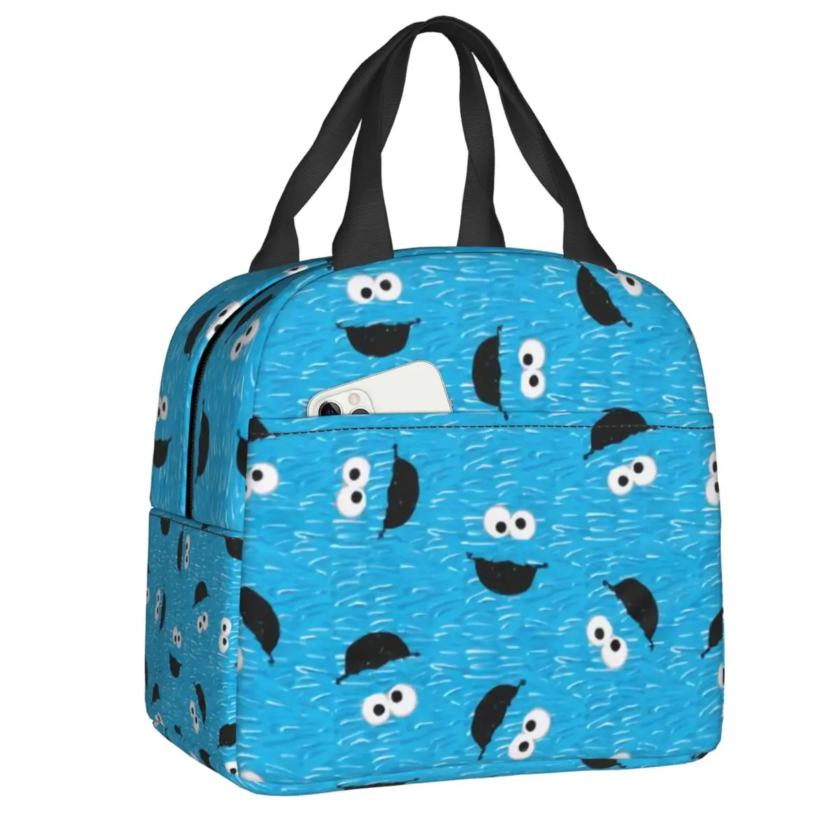 Custom Funny Happy Cookie Monster Cartoon Sesame Street Insulated Lunch Tote Bag for Women Portable Thermal Cooler Bento Box