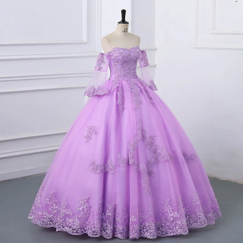 2024 Lace Quinceanera Dresses With Detachable Sleeve Applique Gown Strapless Princess Party Prom Dress Robes Soirée Customized