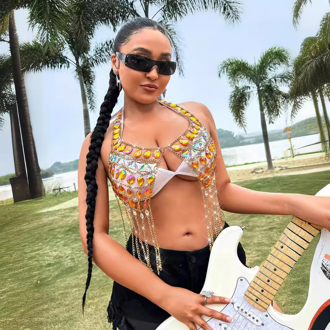 Handmade Beaded Tassel Color Block Sexy Strap Vest for Music Festival 2026 Independent Station Women's Ethnic Stage Clothing