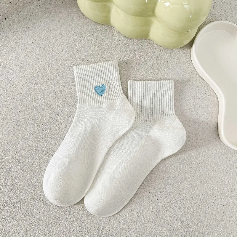 Spring Summer Women Low Cut Shoe Insoles Heart Embroidery Mesh Breathable Thin Solid Color Sports Sweat Wicking Anti Odor