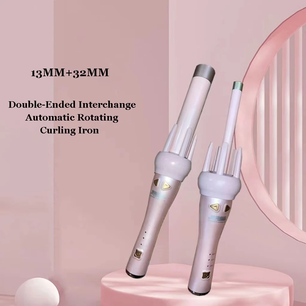 LR Electric Auto Rotating Hair Curler 2 Replaceable Barrels Wave Automatic Curling Wand Ceramic Tourmaline Hair Styling Iron