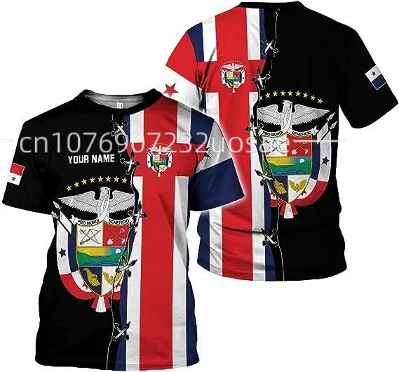 2024 Panama Flag & Coat of Arms Graphic Tee Summer Casual Pullover Men\'s Fashion Loose T-shirts Boys Oversized Short Sleeve Tops