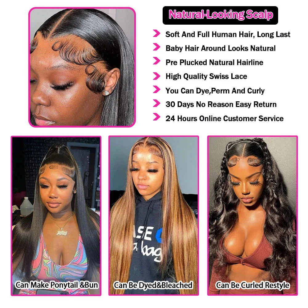 13x6 Straight Lace Front Wig 360 Brazilian Lace Frontal Wig HD Transparent Lace Wigs For Women Human Hair 30Inch 4x4 Closure Wig