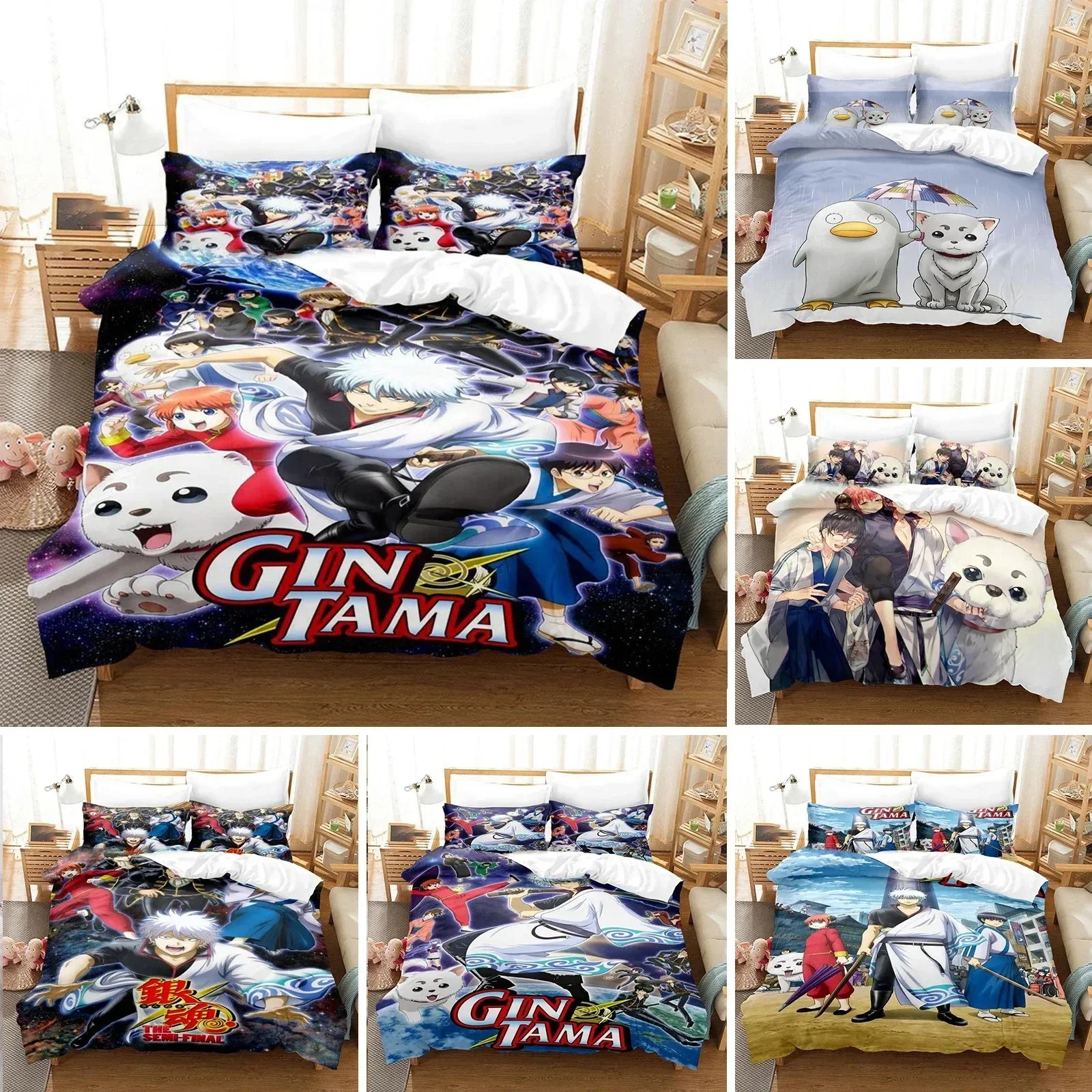 3D Printed Gintama Bedding Set Anime Gintoki Sakata Duvet Cover Double Twin Full Queen King Adult Kids Bedclothes Quilt Cover