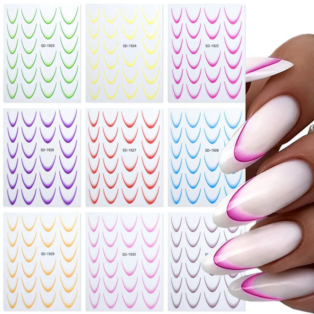 Gradient French Line Nail Stickers Nail Curved Decals V Line Nail Decoration Manicure Nail Tips Guides Self-Adhesive Decals