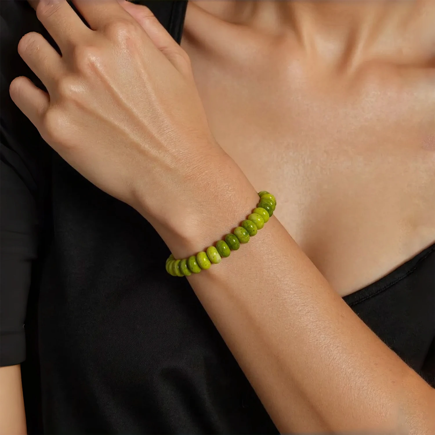 Handmade Stone Bead Bracelet - Waterproof, Adjustable Bungee Cord, Boho Chic Jewelry for Women Daily Wear