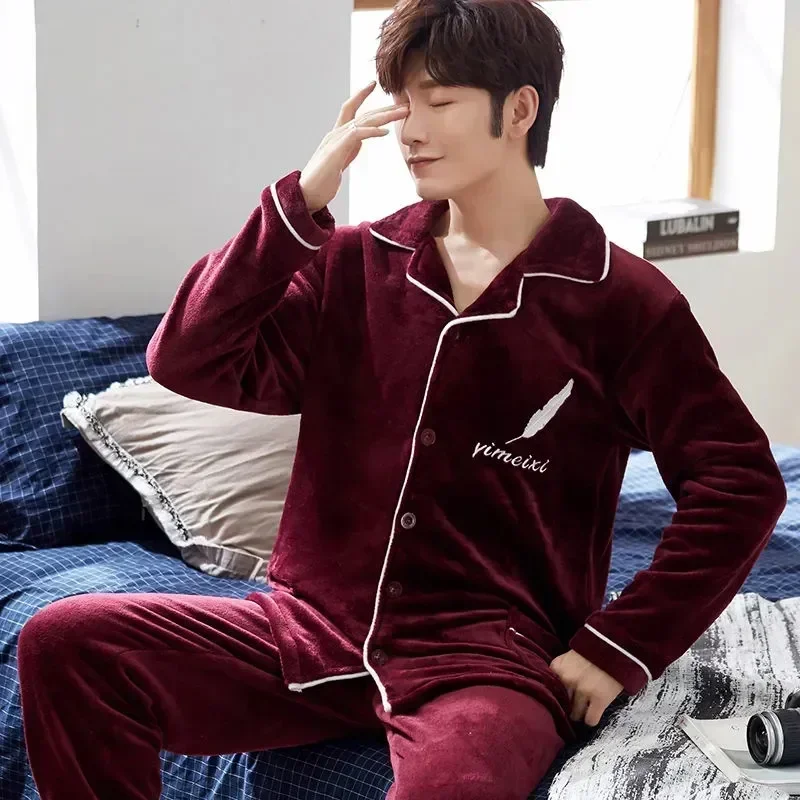 Пижамы, фланелевые флисовые зимние комплекты, мужские пижамы, бархатная домашняя одежда, плотная мужская теплая милая одежда