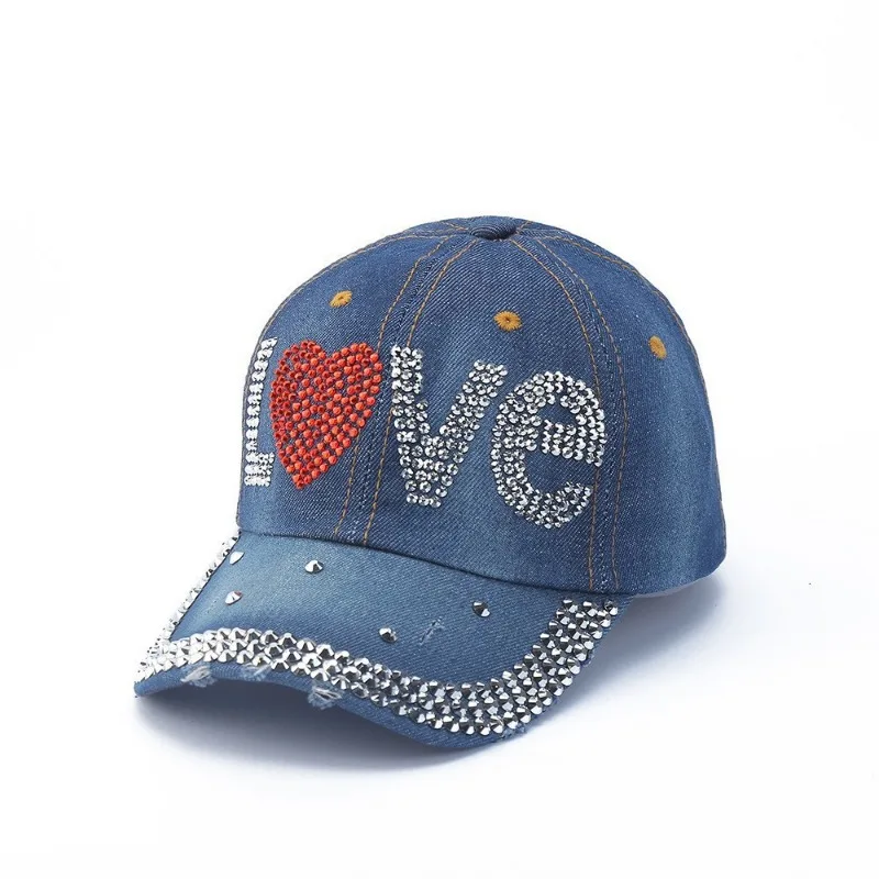 High Quality Unisex Casual Versatile Sunshade Baseball Cap Fashion Point Drill Design Denim Adjustable Curved Brim Sports Hat