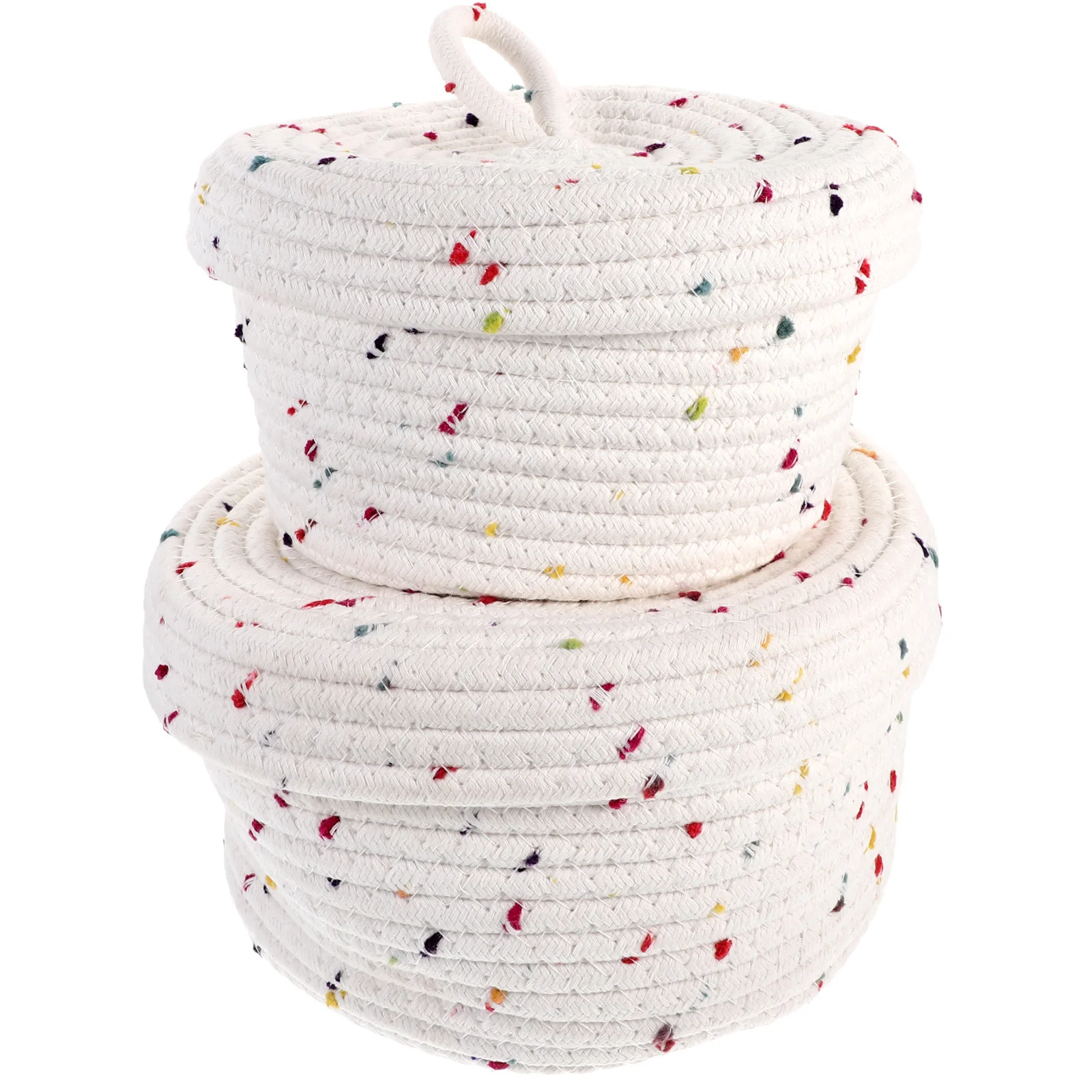

2Pcs Cotton Rope Woven Storage Basket Small Decorative Organizer for Desktop Snacks Cosmetics Woven Baskets Round Basket