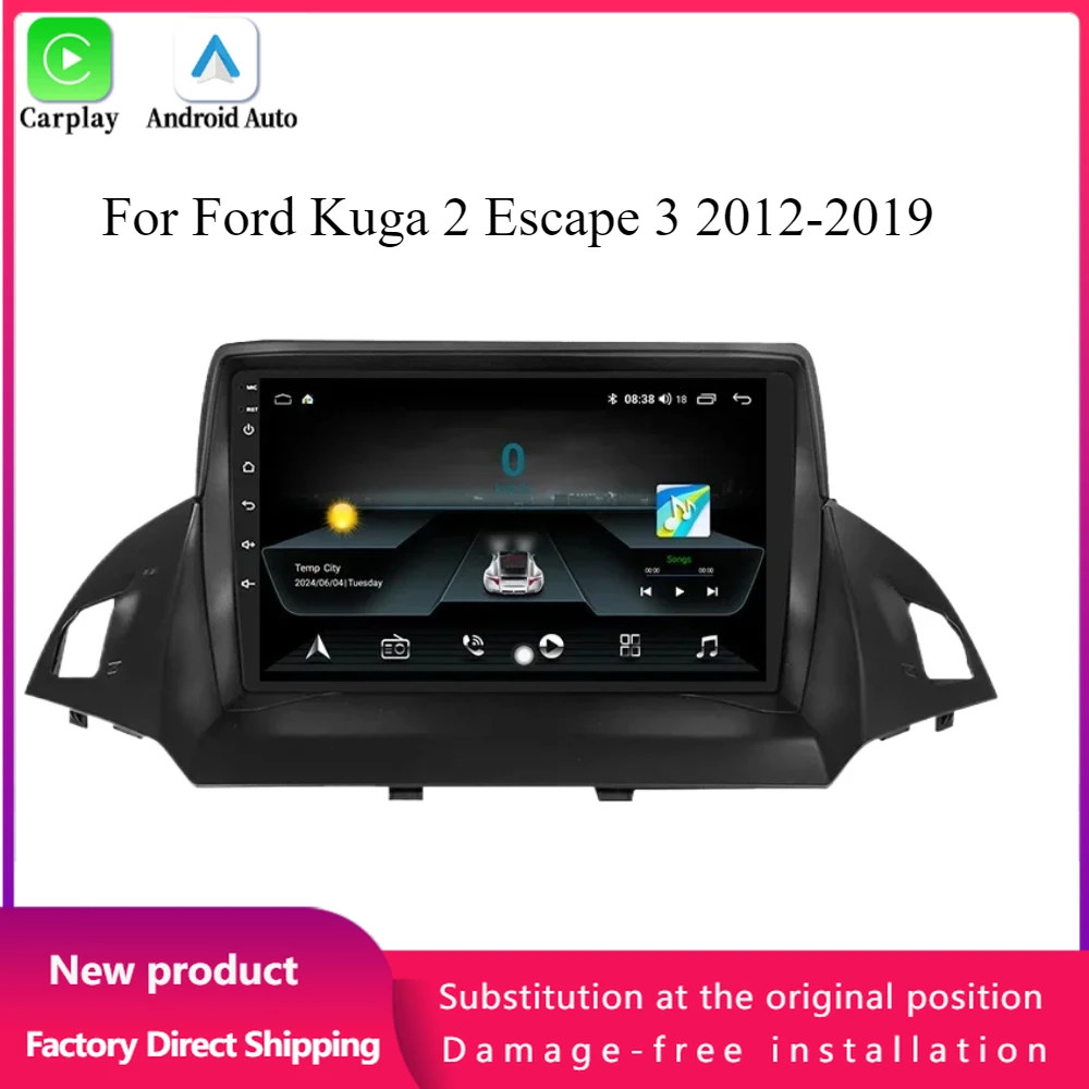 For Ford Kuga 2 Escape 3 2012-2019 Car Radio Wireless Bluetooth Carplay Android 14 Multimedia GPS Navigation Touch Screen Stereo